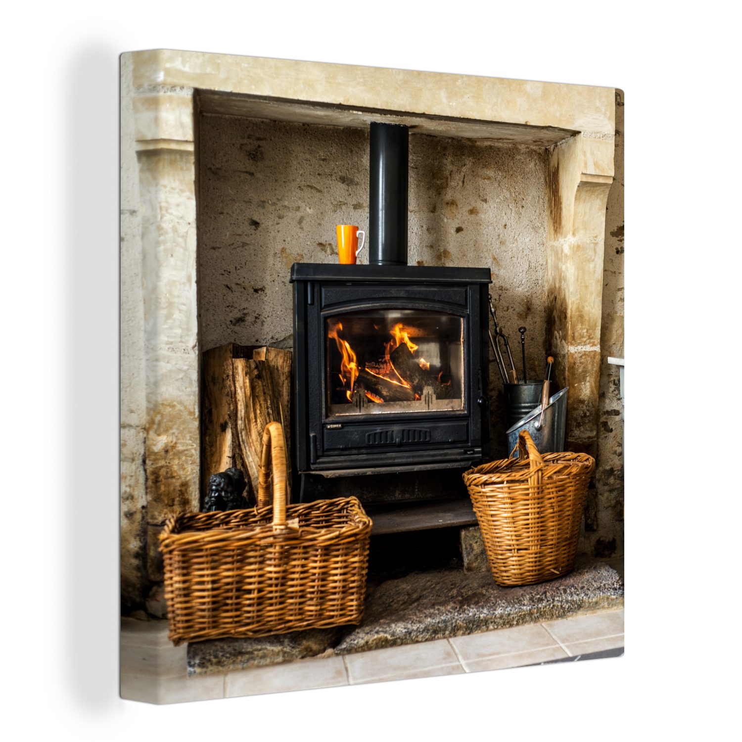 OneMillionCanvasses® Leinwandbild Kamin in einem Wohnzimmer, günstig online kaufen