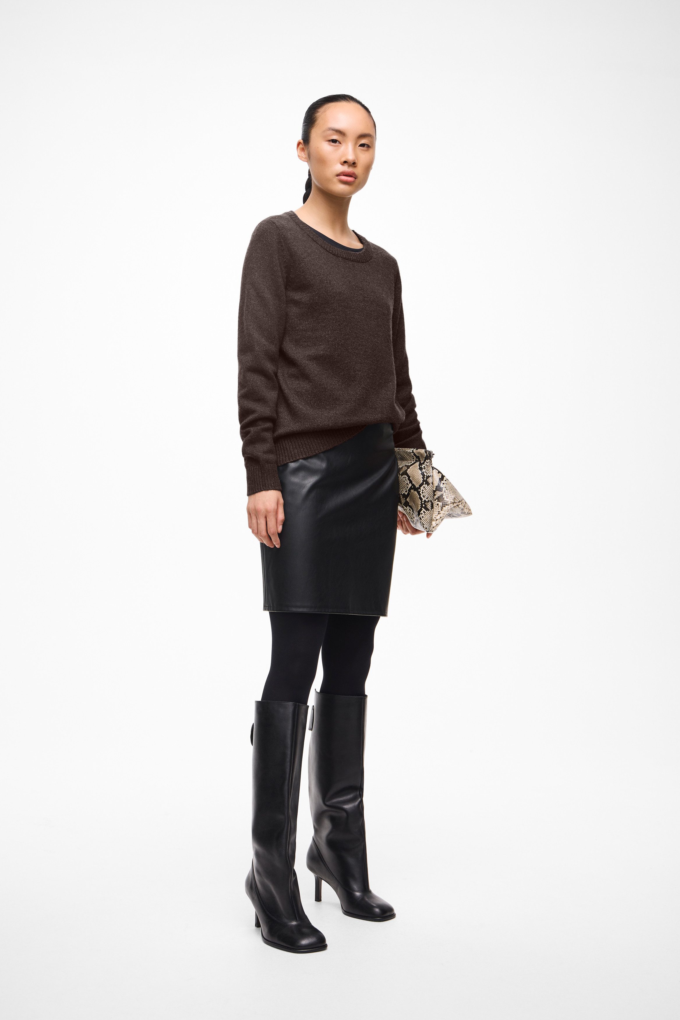 Vila Lederimitatrock VIDAGMAR HW COATED SKIRT - NOOS