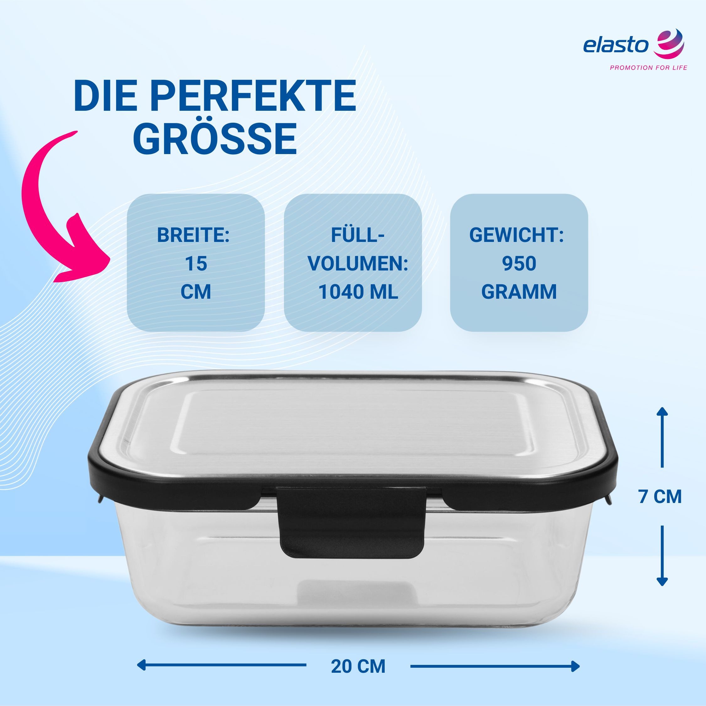 elasto Lunchbox Glasbox LOKA 1040 ml auslaufsichere Meal Prep Box für unterwegs