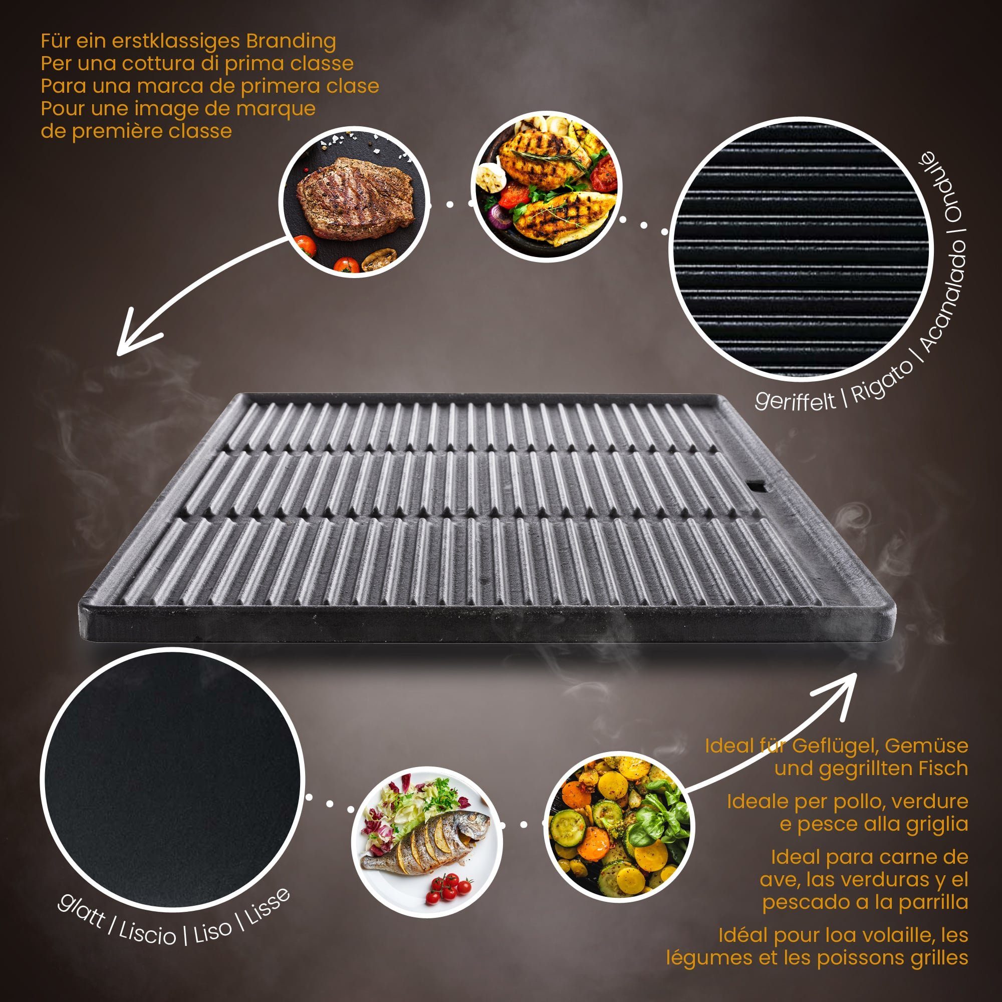 CLP Grillplatte Grillplatte (1er), aus Gusseisen, beidseitig nutzbar