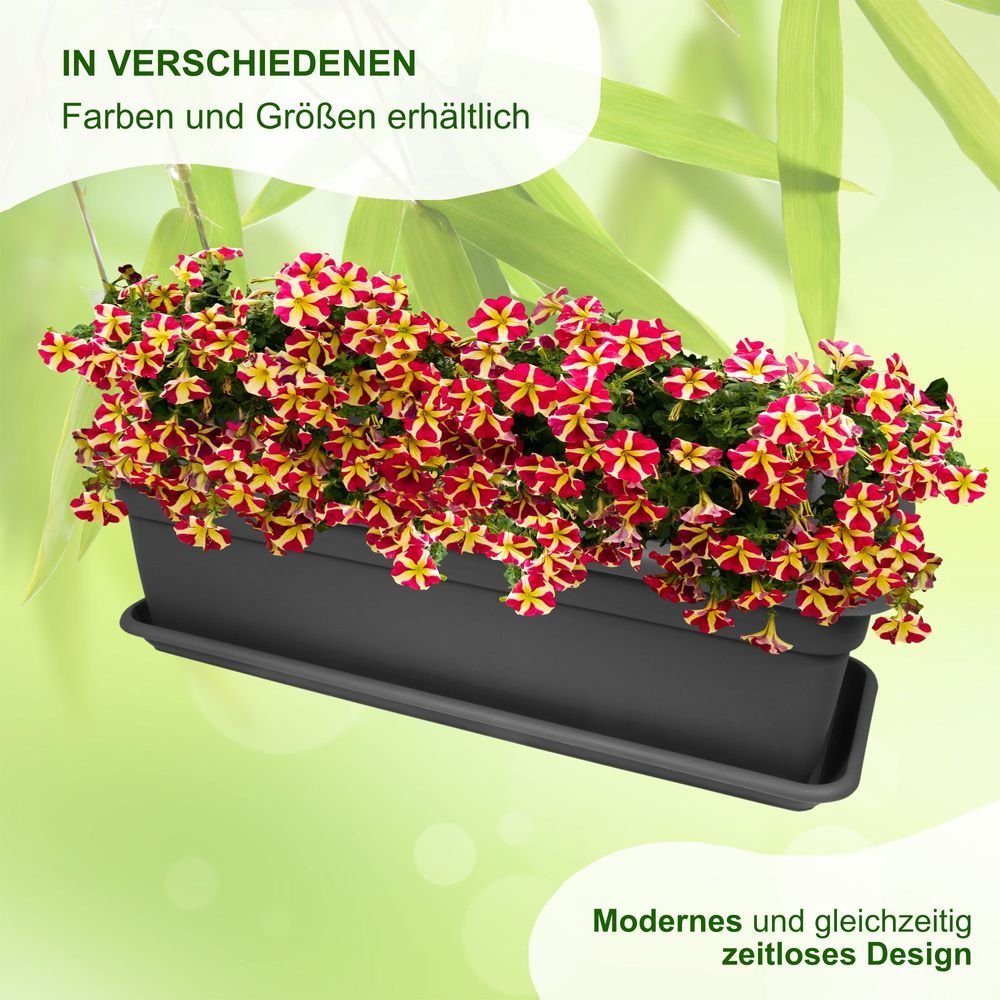 Balkonkasten Kunststoff aus Anthrazit, wetterfest Untersetzer 2-tlg. 60 Pflanzenkasten Blumenkübel + XXL Länge Heimwerkercenter MePla UV-beständigem mit cm Pflanzentopf Set - - Balkonkasten 57 Bewässerung - cm