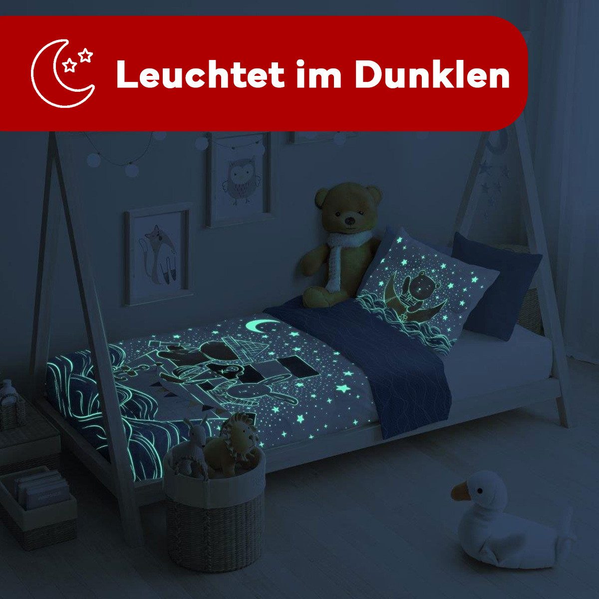 texpot Bettwäsche Kinderbettwäsche Schiff leuchtet nachts bedruckt Garnitur, 2 teilig – Bild 4 von 5