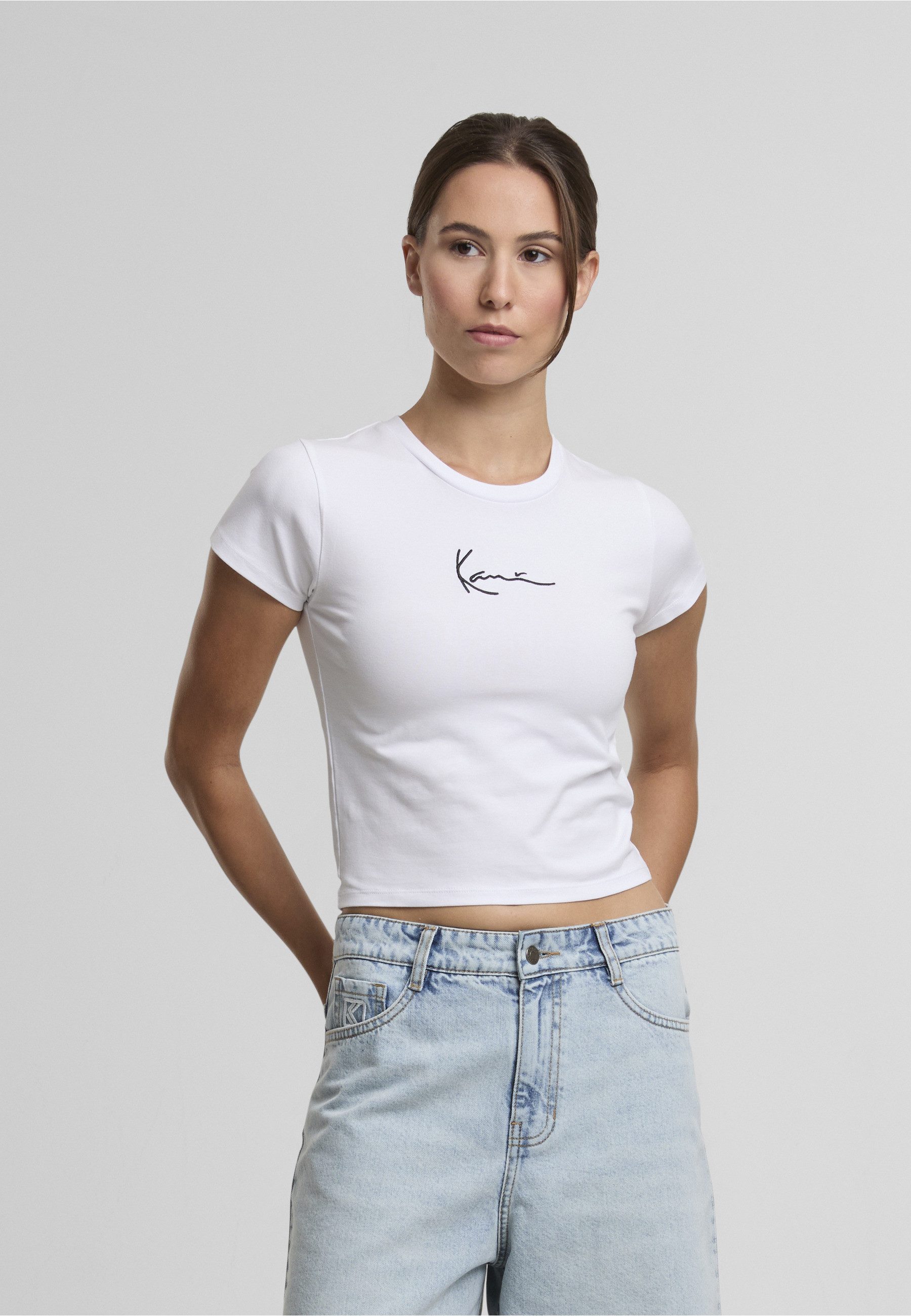 Karl Kani T-Shirt Karl Kani Damen KKWQ22002WHT KK Small Signature Short Tee (1-tlg)