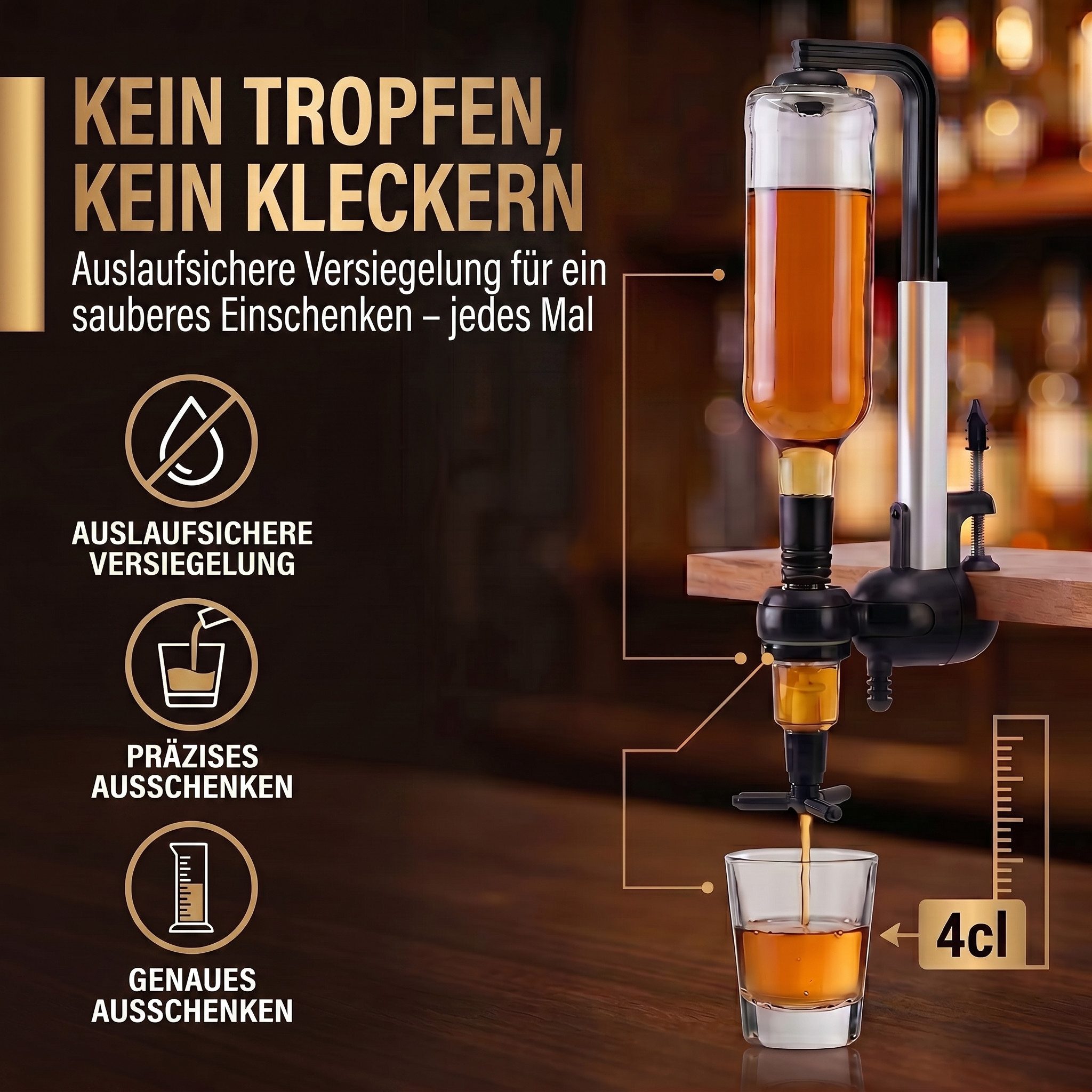 Goods+Gadgets Flaschenhalter Barbutler Flaschenhalter mit 2cl Dosierer–Edles Spirituosen-Accessoire, Flaschenhalterung für Getränke – Bild 4 von 5