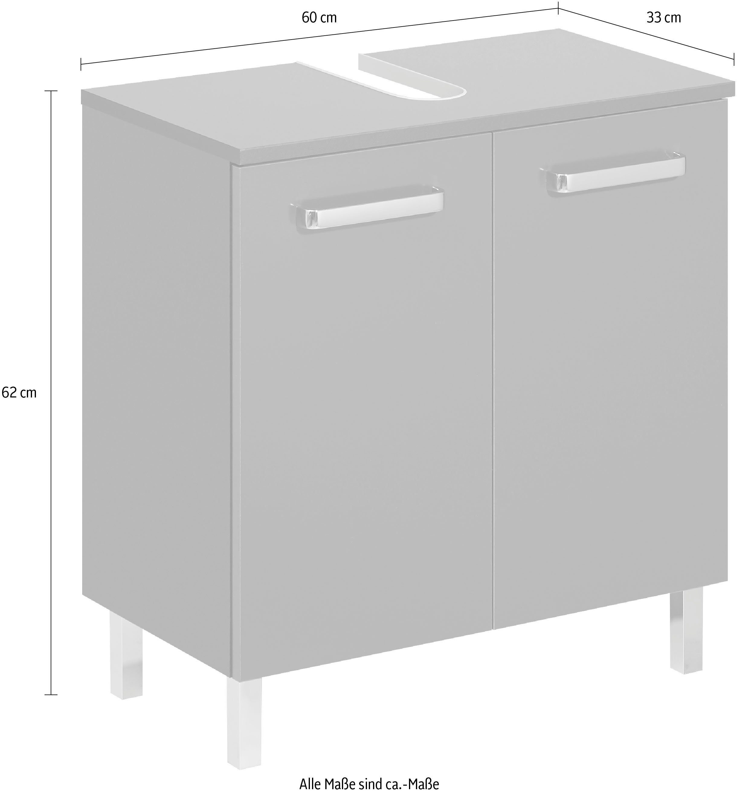 Saphir Waschbeckenunterschrank Quickset Unterbeckenschrank mit 2 Türen, 60 cm breit, ohne Waschbecken Waschbeckenschrank inkl. Türdämpfer, Griffe in Chrom Glanz – Bild 4 von 5