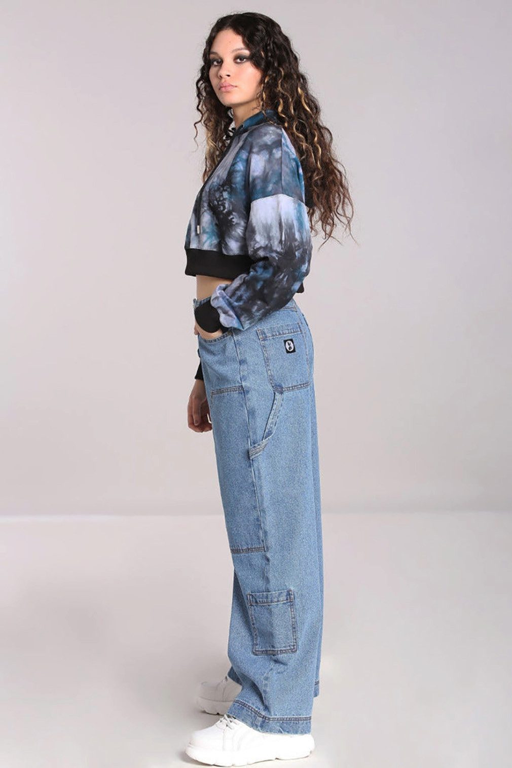 Hell Bunny Stoffhose Rider Blau Jeans Denim Baggy Oversized Cargo