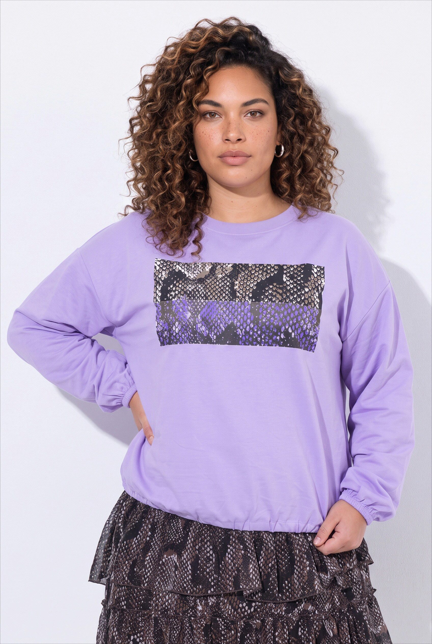 MIAMODA Sweatshirt Sweatshirt Boxy Fit Animal-Motiv Saum-Tunnel