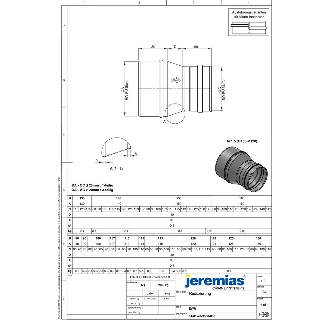 Jeremias Schornstein EW-FU Schornsteinreduzierung, Ø 120140 mm