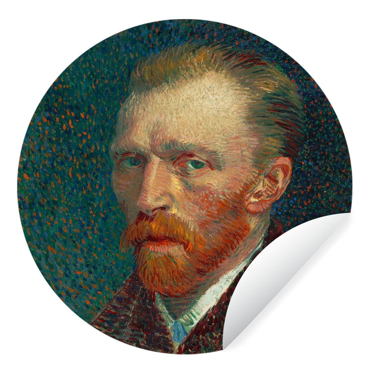 MuchoWow Wandsticker Selbstporträt - Gemälde von Vincent van Gogh (1 St), Tapetenkreis für Kinderzimmer, Tapetenaufkleber, Rund, Wohnzimmer