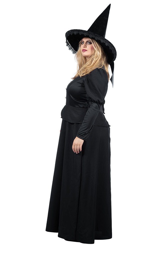 Karneval-Klamotten Hexen-Kostüm Damen klassisches lang schwarz große Größen, Halloweenkostüm Frauenkostüm schwarze Hexe Hexenkleid Plus Size