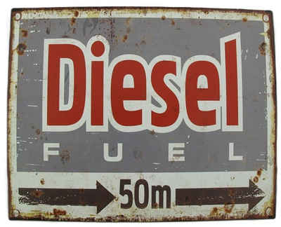 Linoows Metallschild Blechschild, Reklameschild, Diesel Fuel 50 m, Auto, Trucker Wandschild 20x25 cm