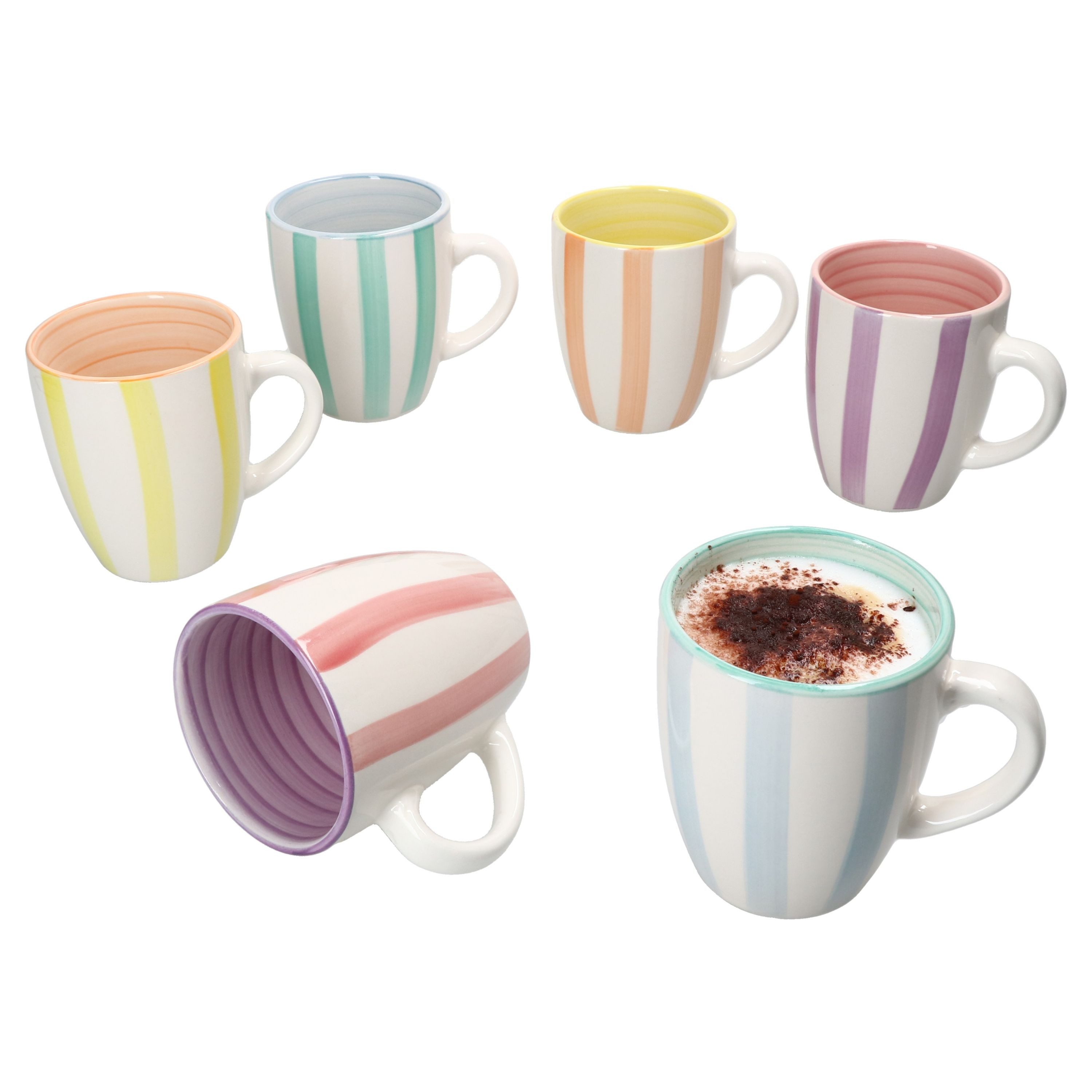 MamboCat Becher Beach Pastello Stripes 6er Set Kaffeebecher 340ml pastell Streifen, Steingut