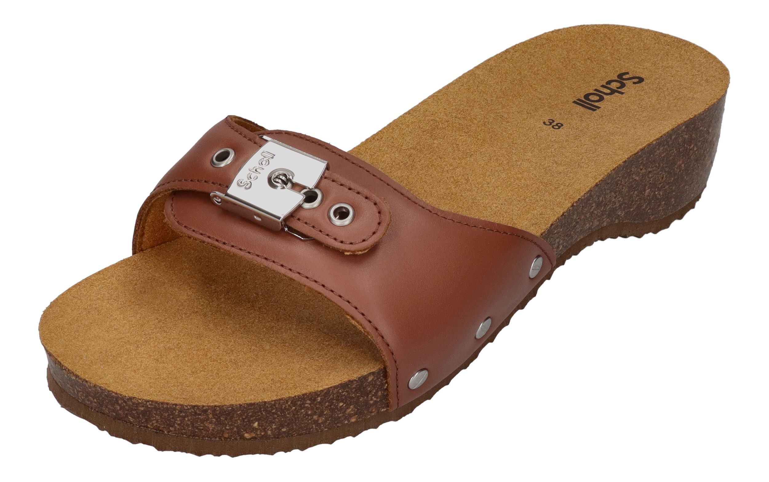 Scholl PESCURA HEEL CORK Keilpantolette Cognac