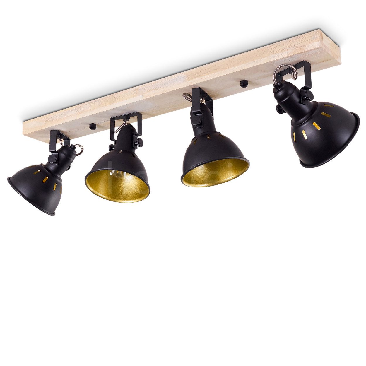 hofstein Deckenleuchte »Arazane« 4-flammiger aus Metall schwarz-gold und Holz, ohne Leuchtmittel, Retro Deckenlampe, 4xE14, die Leuchtenköpfe sind dreh-/schwenkbar