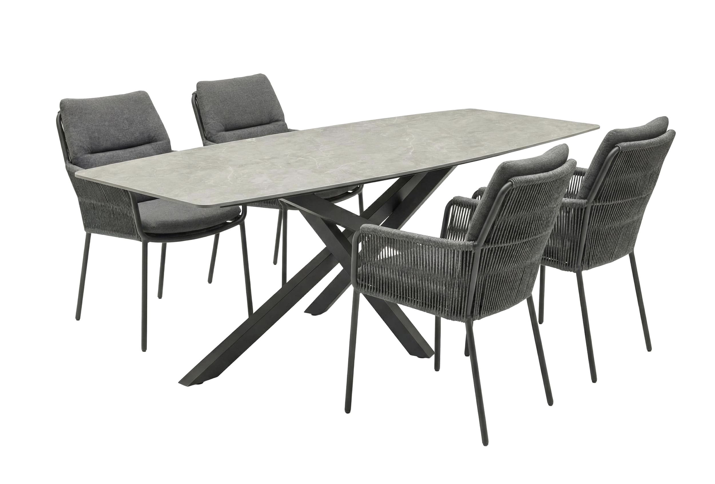 LC Garden Gartenlounge-Set Gartenset »Como« Gartentisch 200cm Beton-Optik mit Armlehnstühlen Rope, (4-tlg)