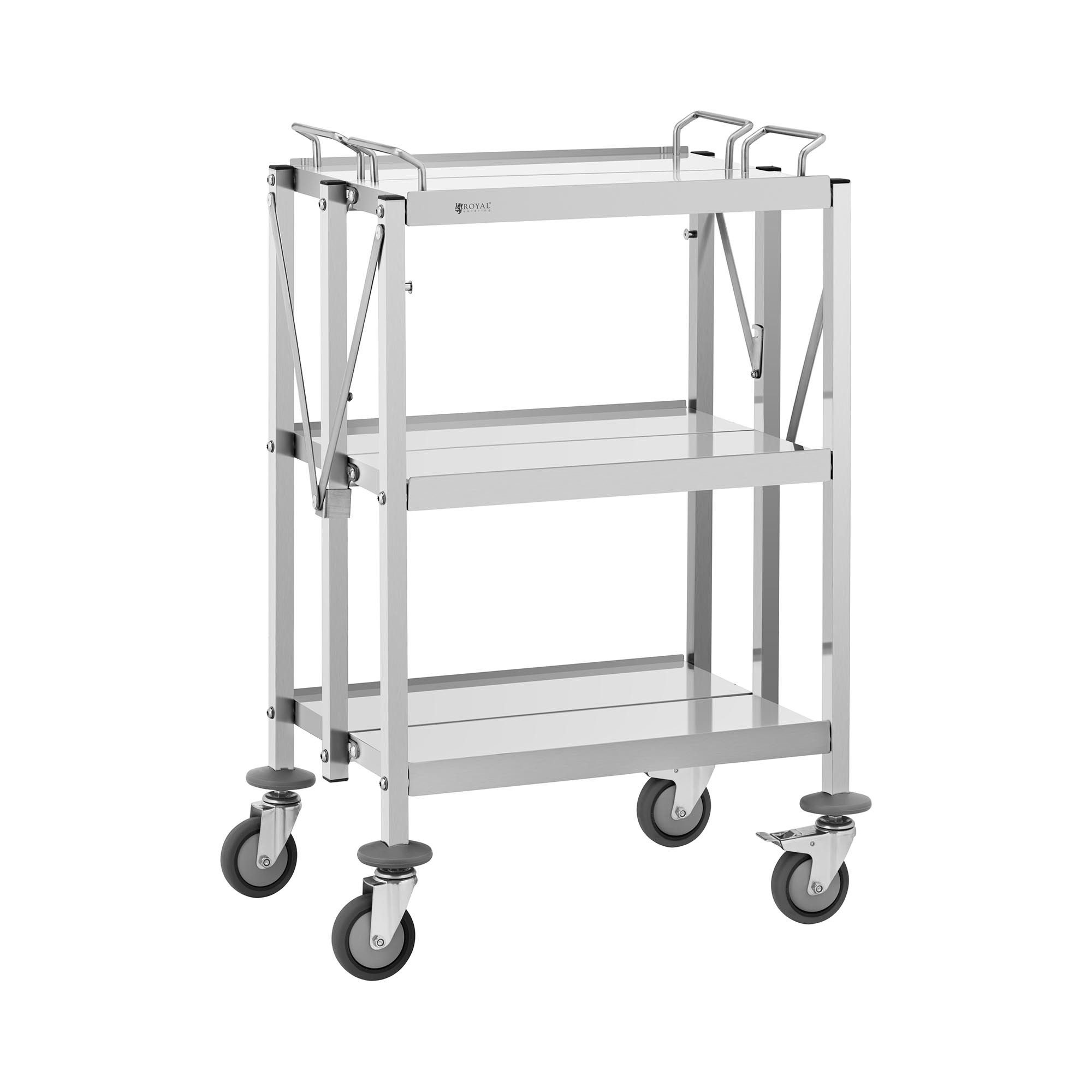 Royal Catering Servierwagen 3 Ebenen Küchenwagen Küchenrollwagen faltbar Edelstahl 58 x 40 cm