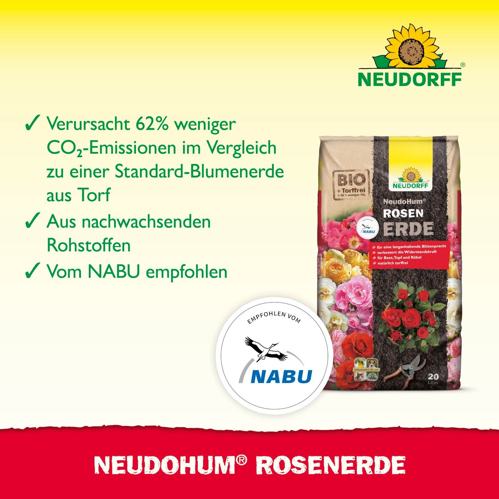 Neudorff Spezialerde NeudoHum RosenErde 20 Liter, mit Organische Grunddüngung, (Einzelartikel, Für eine langanhaltende Blütenpracht), Verbessert die Widerstands – Bild 5 von 5