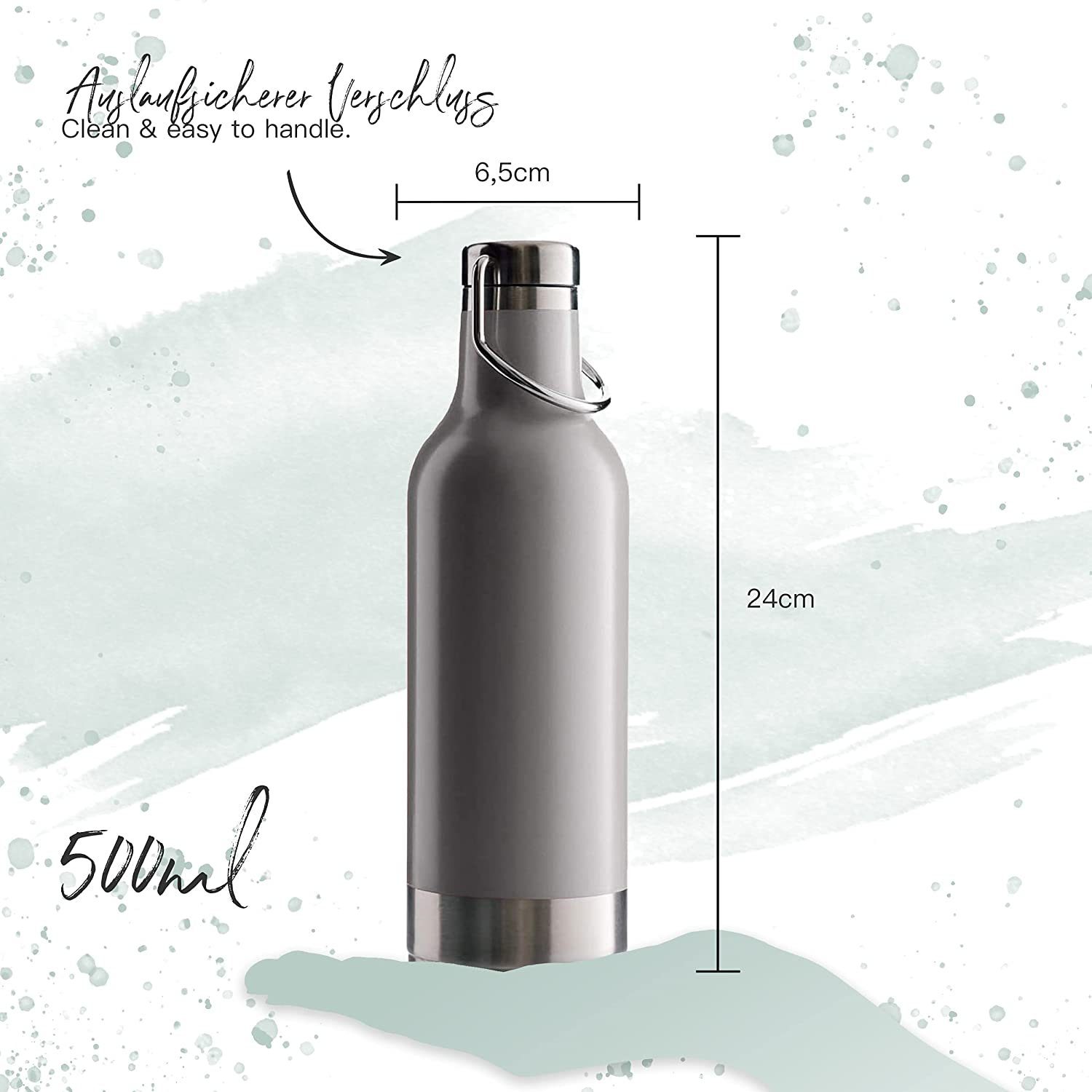 BOHORIA Trink-Flasche Edelstahl Edelstahl Handle 500ml, BOHORIA® Isolierte Rose Isolierflasche Premium