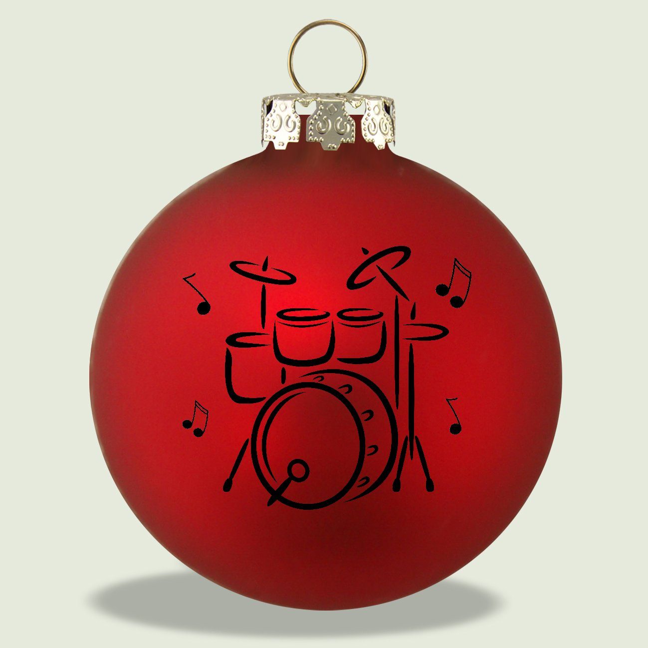 3er-Set Glas Farbe aus rot mit schwarzem Musikboutique Weihnachtsbaumkugel, Schlagzeug-Druck,
