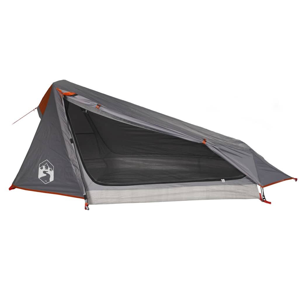 vidaXL Kuppelzelt 1 Person Zelt Campingzelt Tunnelzelt 1 Person Grau und Orange Wasserdi