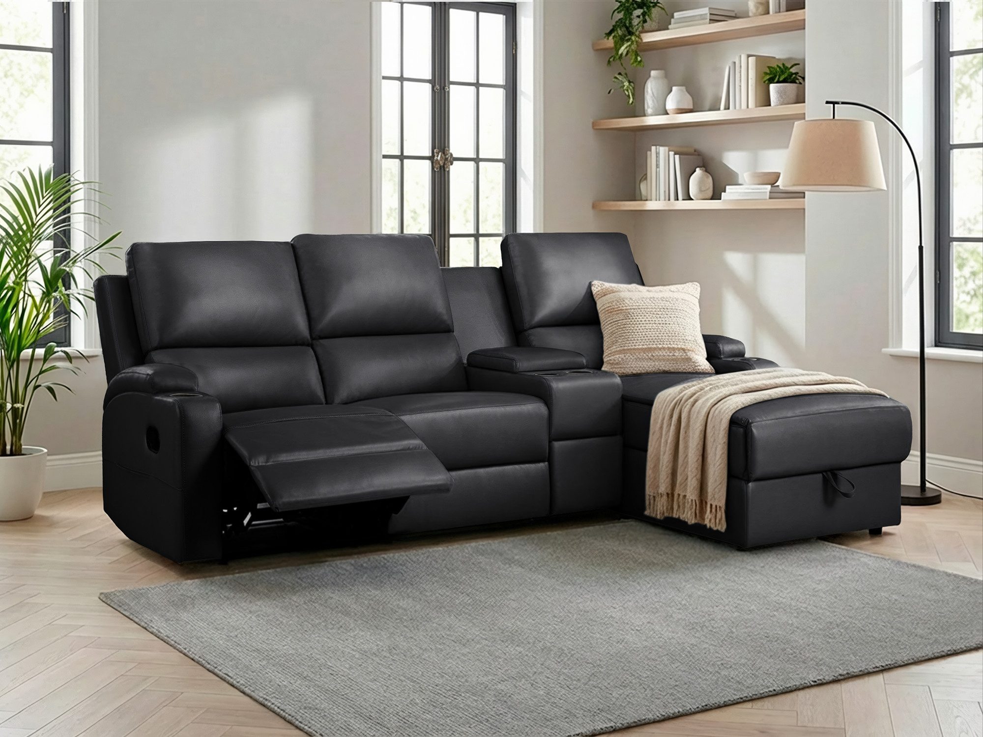 OTTO home Ecksofa NAPORI Multimediasofa, 3er Kinosessel XXL, L-Form, 3 Bezugsstoffe, Kinosofa mit Relaxfunktion, Getränkehalter, Staufach und Staukasten