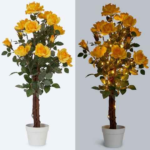 Kunstpflanze Rosenbaum mit LED-Beleuchtung - Künstliche Blumen, Pflanzen im Topf Rosen, Online-Fuchs, 90 cm Höhe
