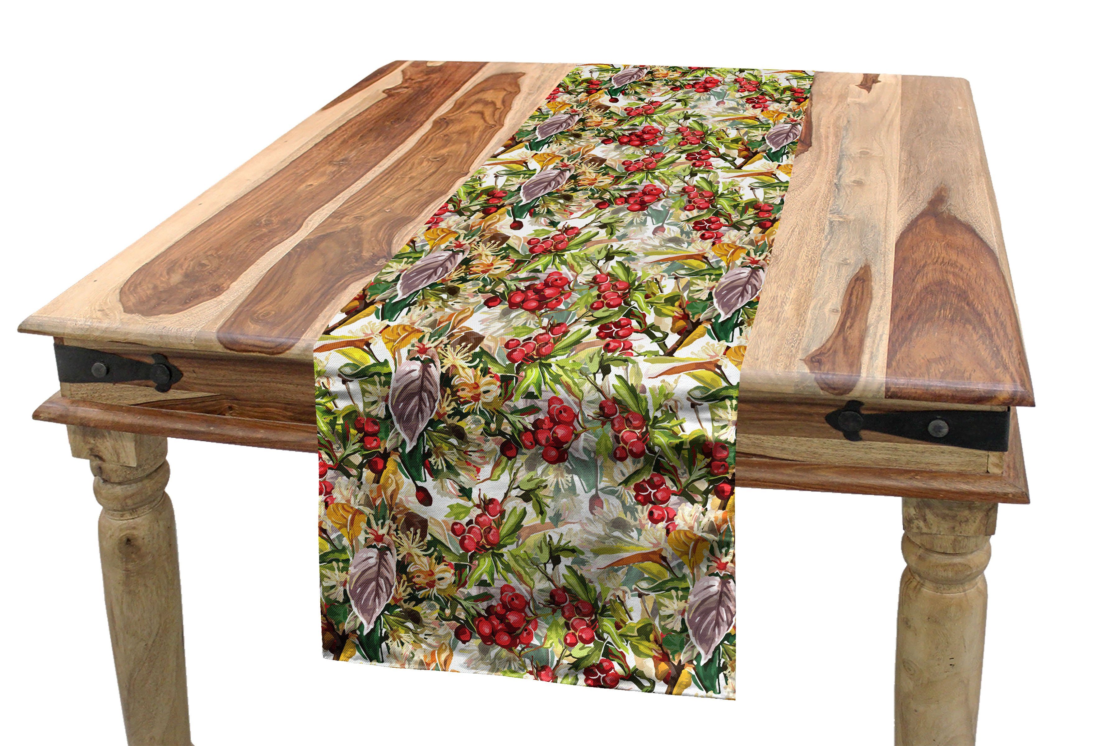 Abakuhaus Tischläufer Esszimmer Küche Rechteckiger Dekorativer Tischläufer, Eberesche Blumen-Beeren Rustic Art