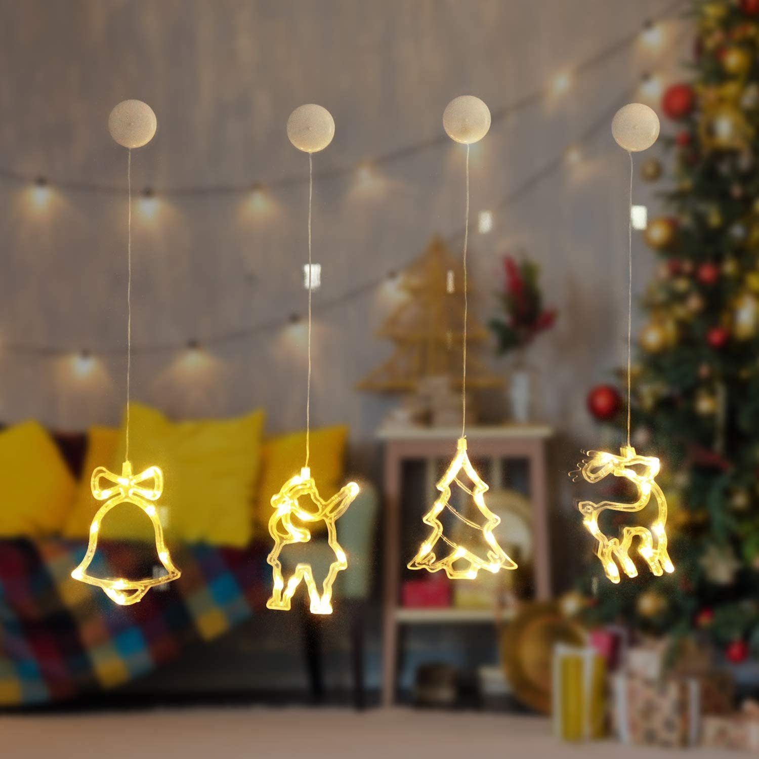 Salcar LED-Lichterkette »4-er Set Weihnachtsdeko aus Lichterkette LED,  Weihnachtsmann, Glocke, Rentier & Baum Fensterbilder LED, Weihnachtsdeko  Fenster, Lichterkette Warmweiß« online kaufen | OTTO