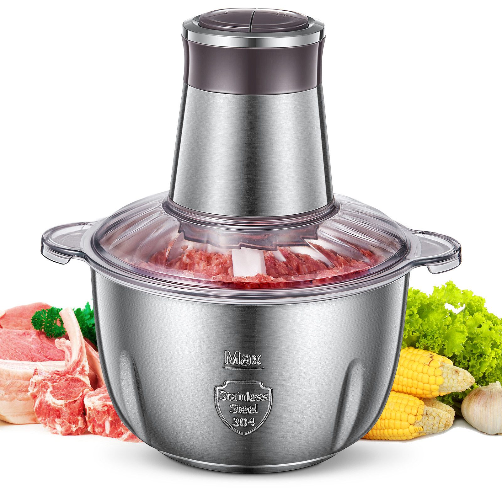 FOHERE Zerkleinerer Elektrischer Multizerkleinerer, 2 Geschwindigkeiten für Fleisch/Gemüse, 350 W, ldeal für Babybrei, Nüsse & Saucen – Leicht zu reinigen