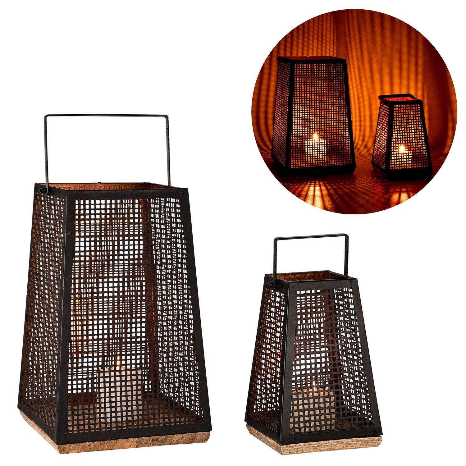 Marrakesch Orient & Mediterran Interior Teelichthalter 2er Set Skandinavisches Windlicht Baymita aus Metall in Schwarz 37 cm (2 St), Handarbeit