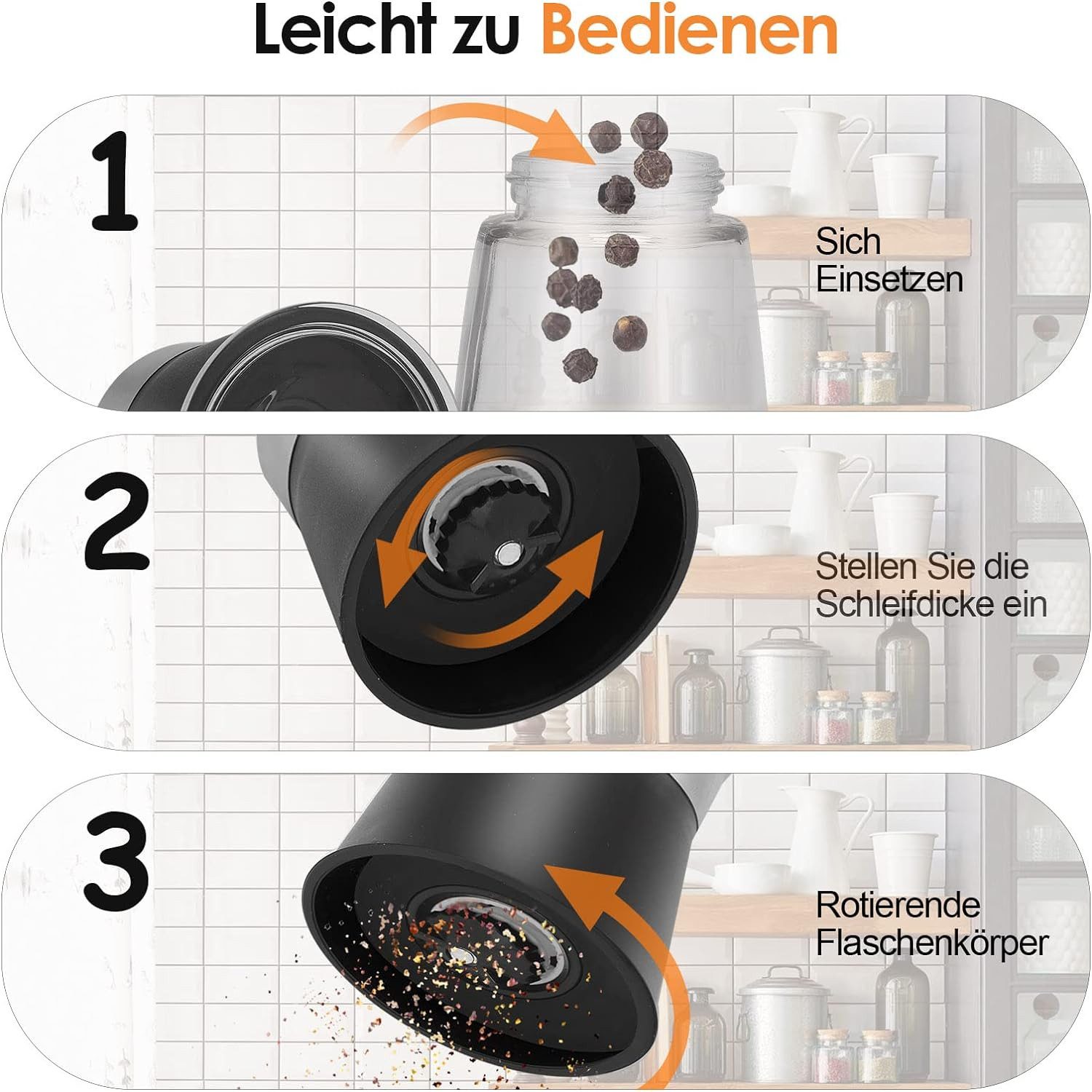 Youyijia Pfeffermühle 6er Set Manuelle Salz und Pfeffermühle Set Transparent Keramikmahlwerk