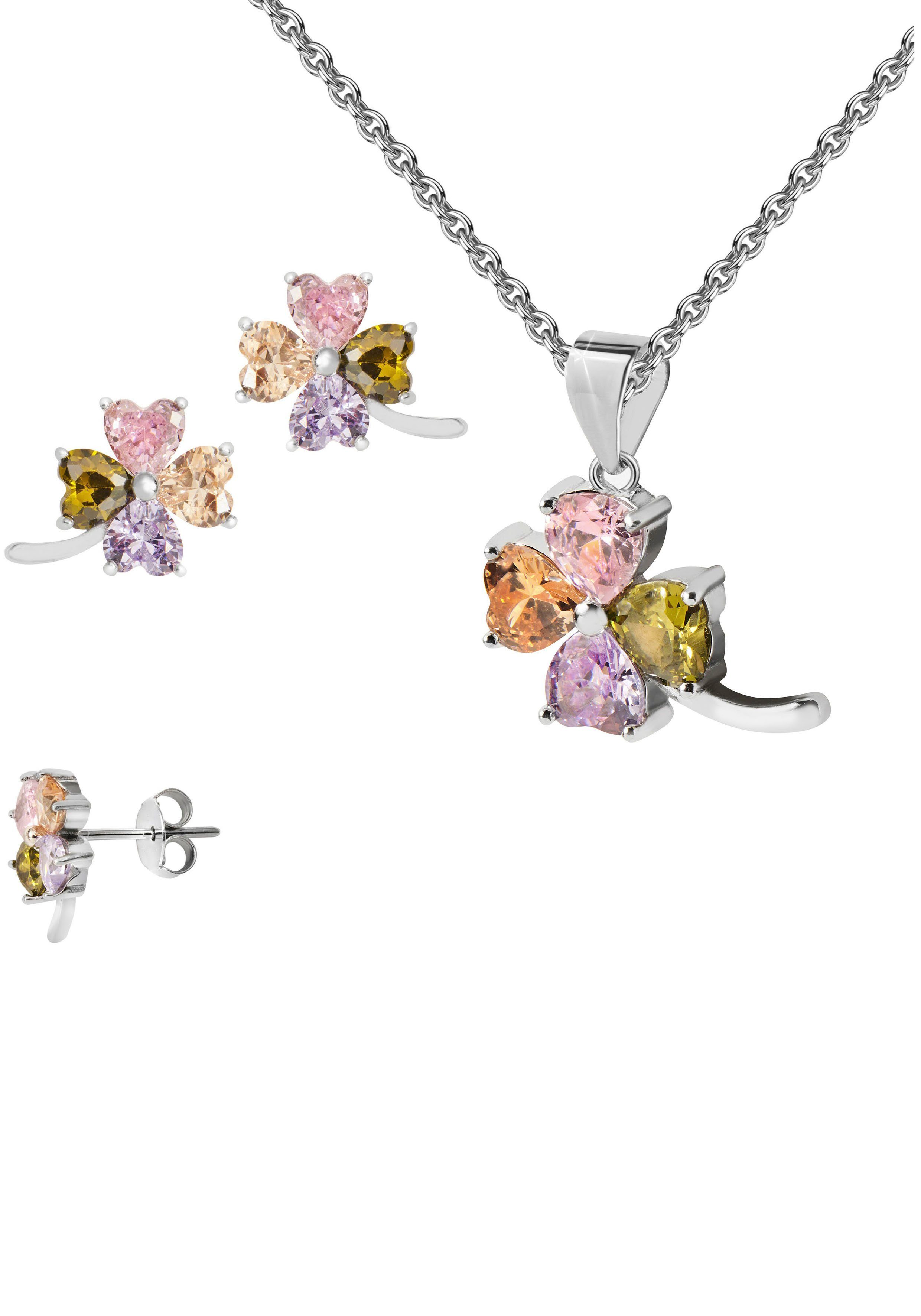 Firetti Ohrring und Ketten Set Multipack Schmuck Geschenk Silber 925 Halskette Ohrstecker Regenbogen (Set, 4-tlg), Made in Germany - mit Zirkonia (synth)