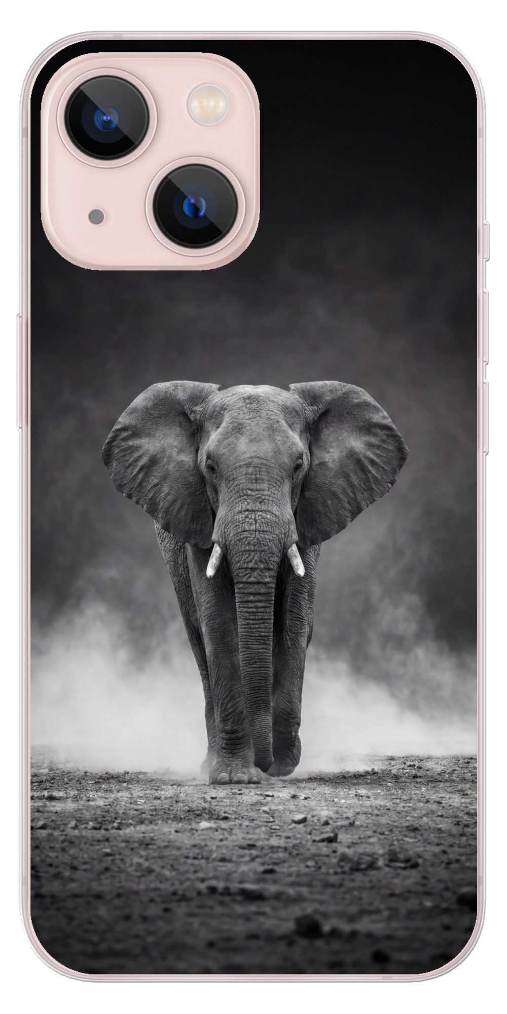 MuchoWow Handyhülle für Apple iPhone 13 mini Elefant - Schwarz - Weiß - Rauch, Smartphone-Bumper, Print, Handy Schutzhülle Dünn