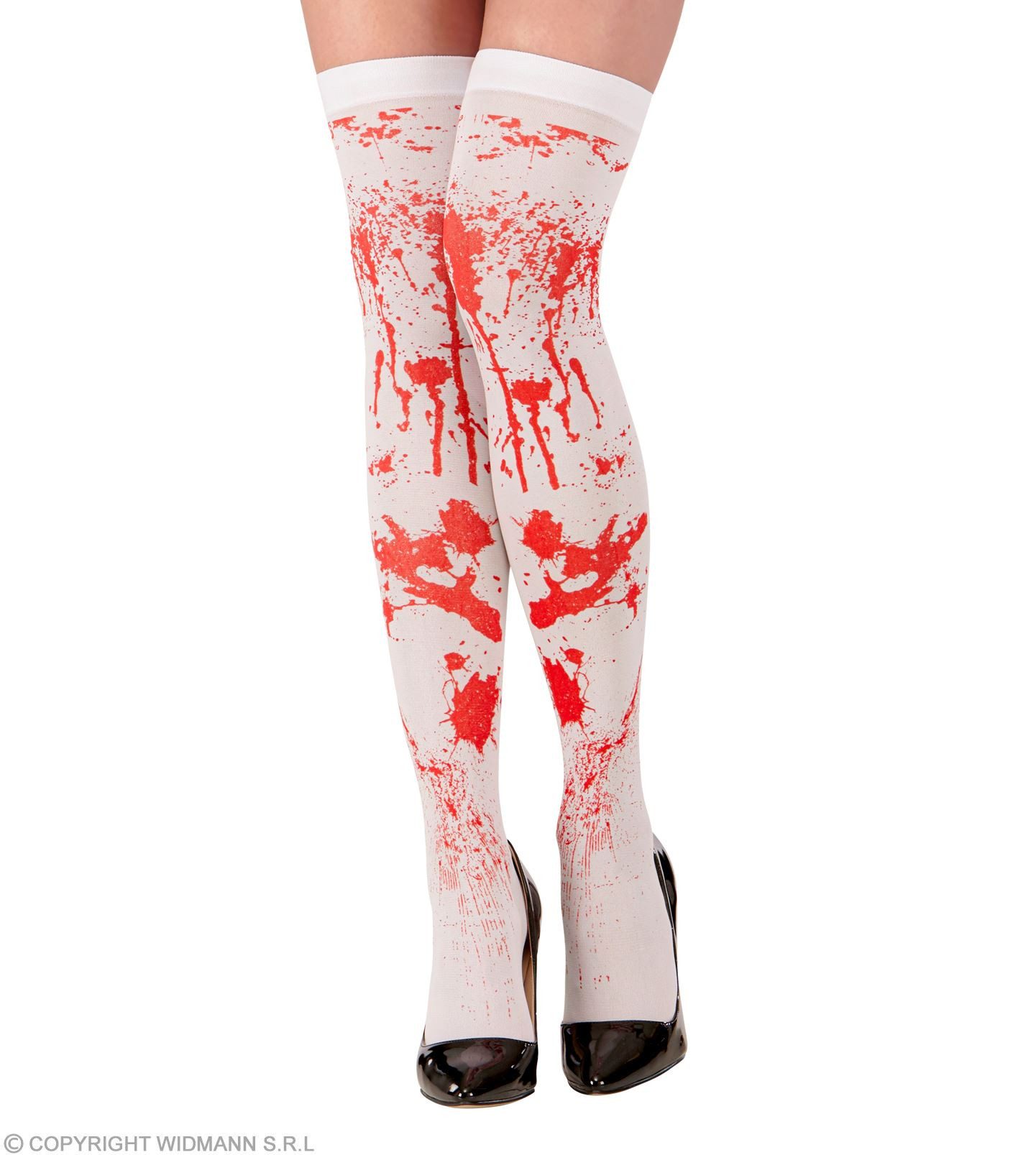 Blaster Blutige Overknees Kniestrümpfe, Weiß Rot - Hallow