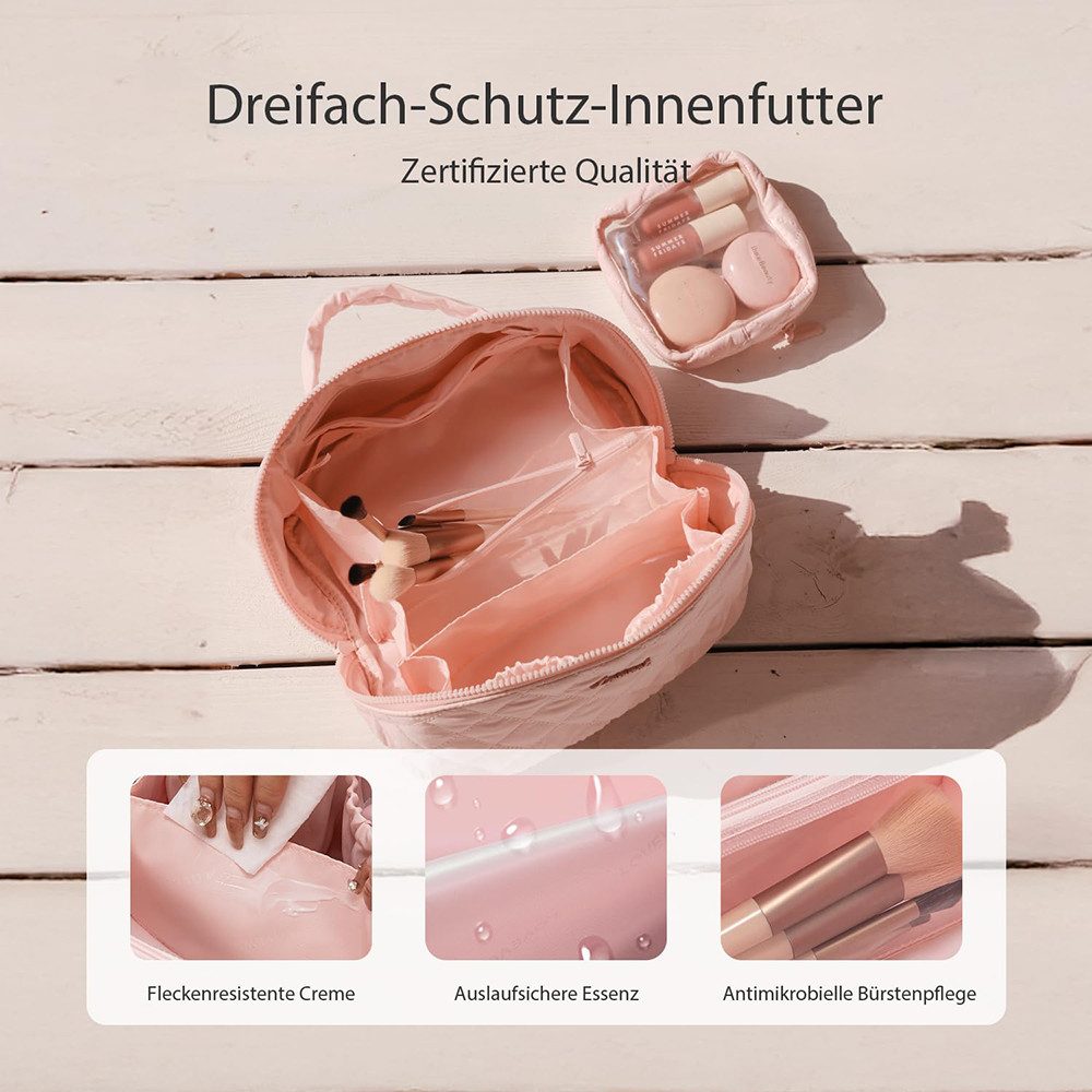 Zaewry Kosmetiktasche Damen Kosmetiktasche, Umfangsreich Kapazität Reise Make-up Tasche, Schlichter Optik Tragbarer Make-up Tasche,Weit geöffnete Tasche