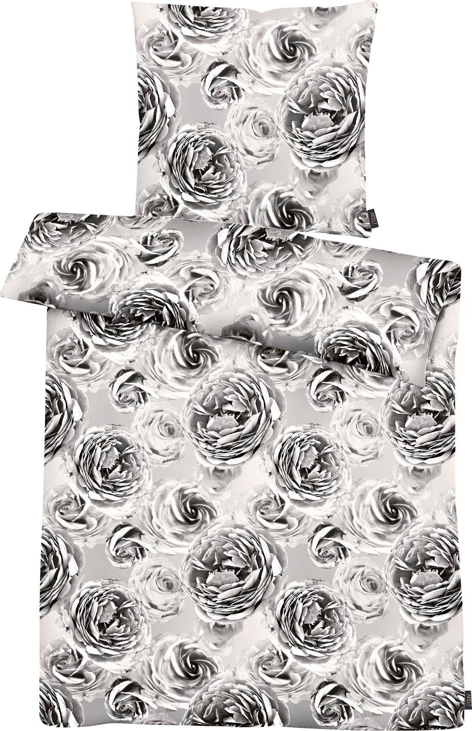 APELT Bettwäsche Beatrice, Mako-Satin, 2 teilig, exklusives großformatiges Blumendesign setzt ein modisches Statement