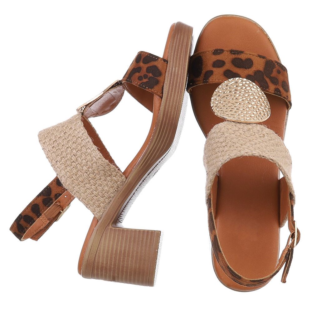 Ital-Design Elegante Damen Sandalen mit Blockabsatz und Gold-Details Sandal günstig online kaufen