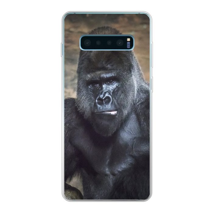 MuchoWow Handyhülle Porträtbild eines schwarzen Gorillas Phone Case Handyhülle Samsung Galaxy S10+ Silikon Schutzhülle