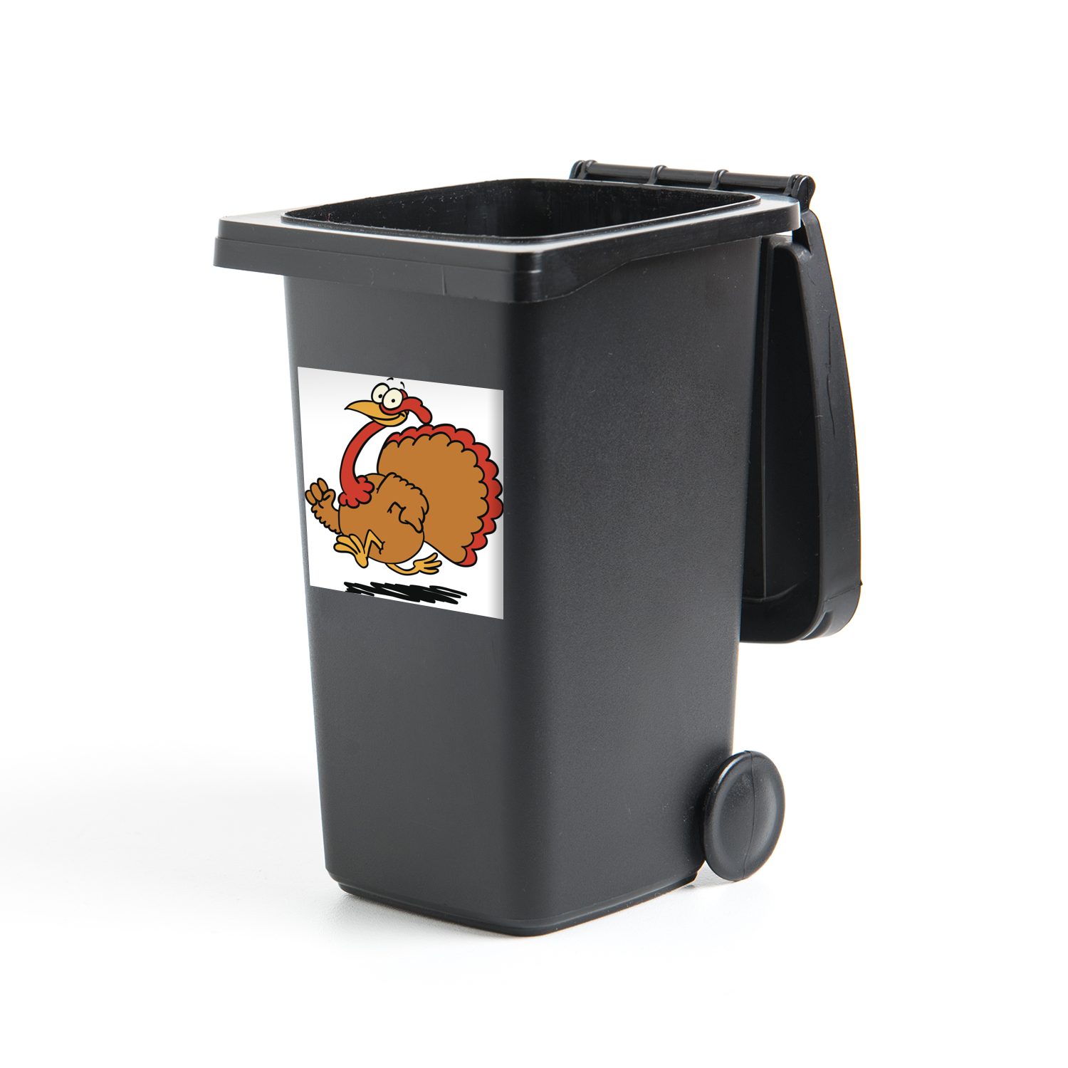 MuchoWow Wandsticker Cartoon-Illustration eines laufenden Truthahns (1 St), Mülleimer-aufkleber, Mülltonne, Sticker, Container, Abfalbehälter