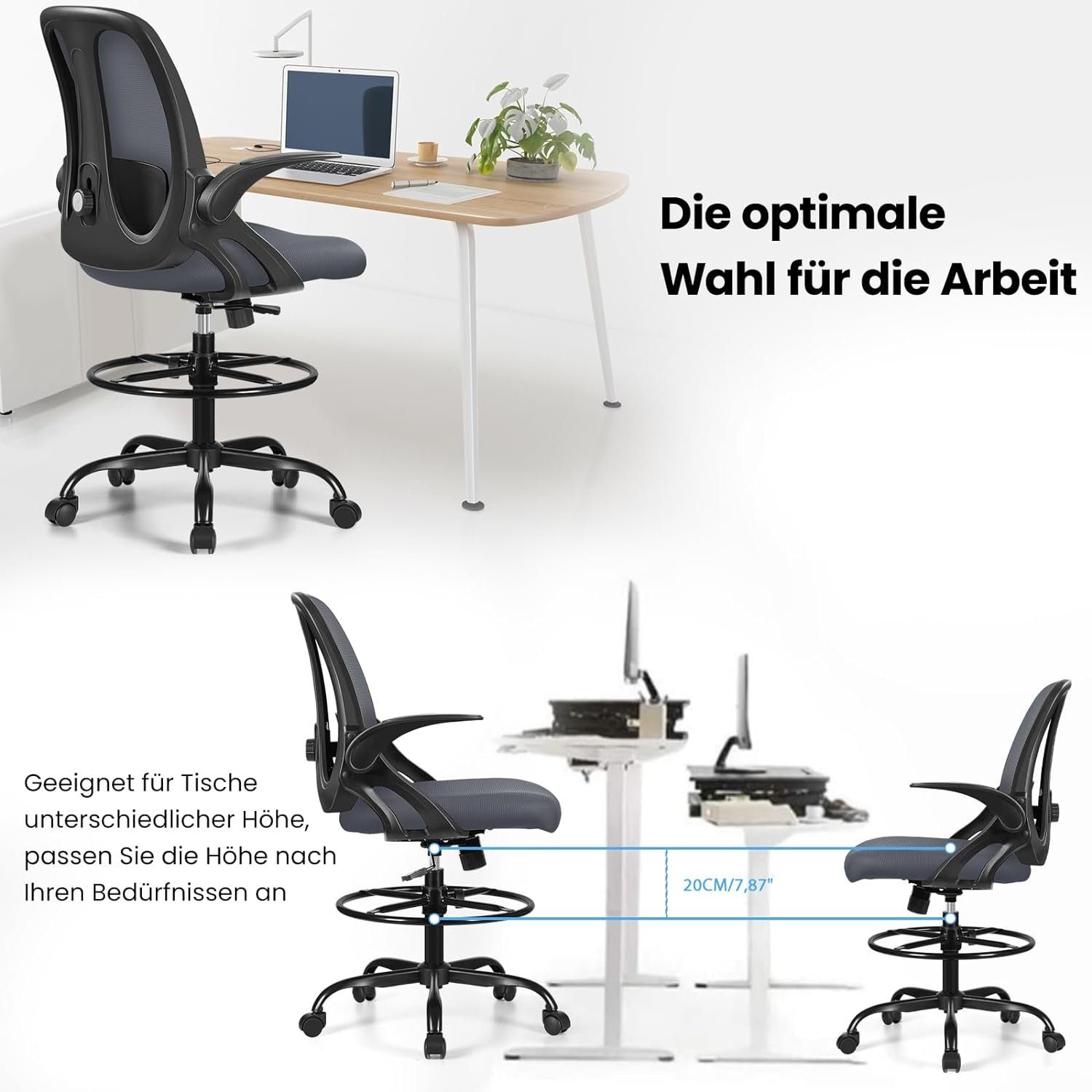 Razzor Bürostuhl (360° mit Arbeitsstuhl Hoher Armlehnen,Atmungsaktiv aus 110Kg Büro,Schreibtischstuhl zu Ergonomisch Drehstuhl bis Netz), Fußstütze