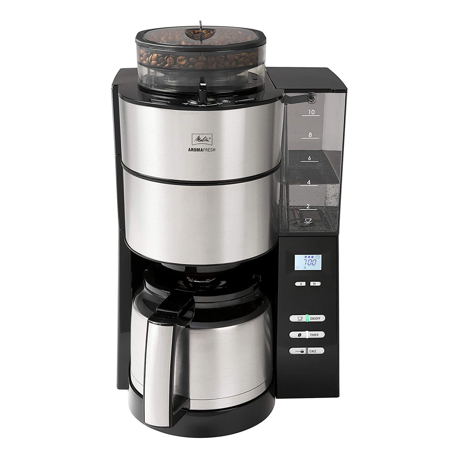 Melitta Filterkaffeemaschine 1021-12 Aroma Fresh Kaffeeautomat Thermo mit Timer und Mahlwerk | Filterkaffeemaschinen