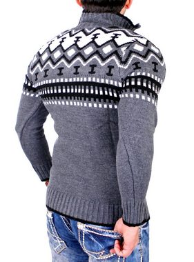 Reslad Strickpullover Reslad Herren Strickpullover Crewneck Zipper Norweger Pullover RS-3110 (1-tlg) Strickpullover Männer Norwegermuster Troyer