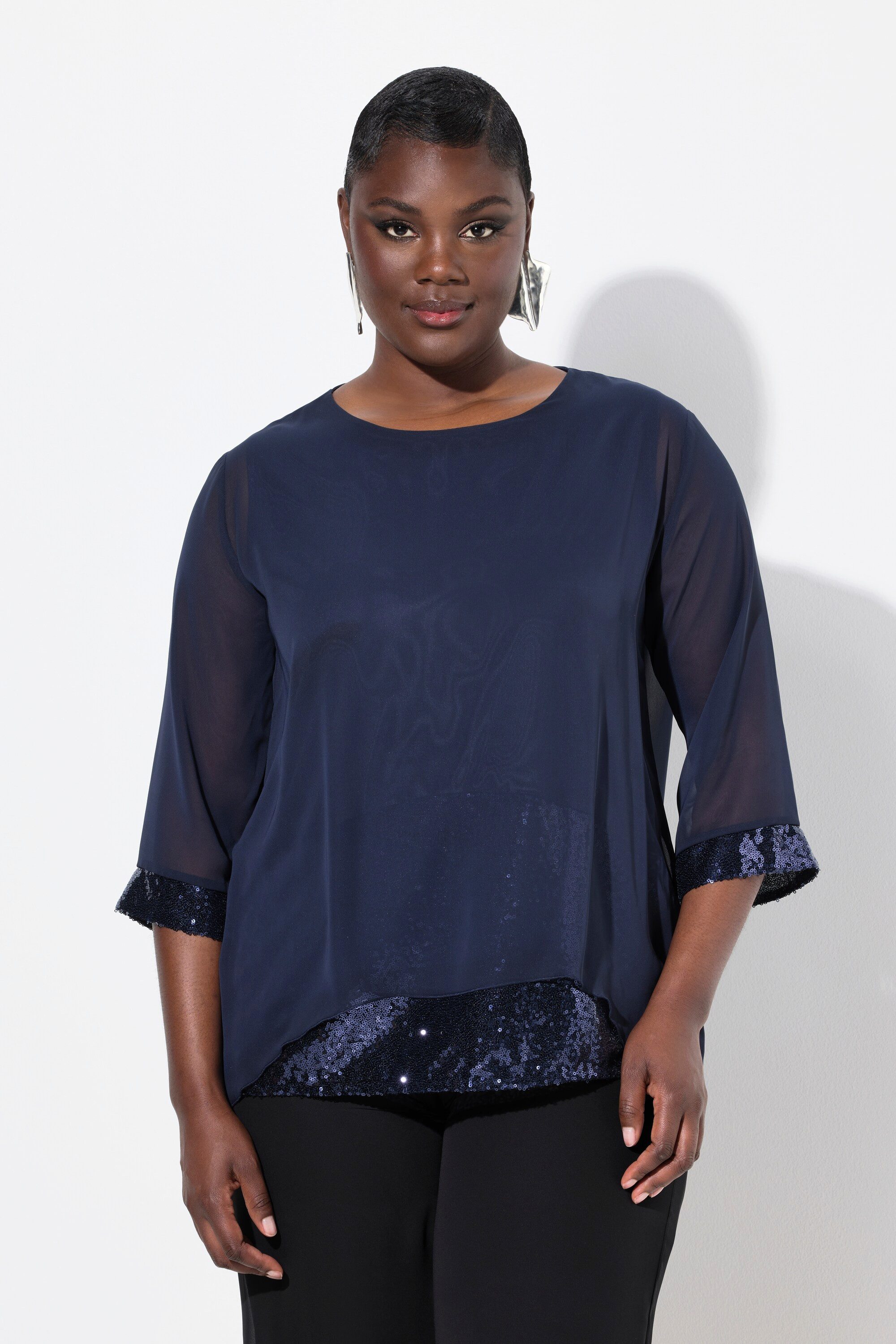 Ulla Popken Druckbluse Chiffonbluse doppellagig U-Boot-Ausschnitt günstig online kaufen