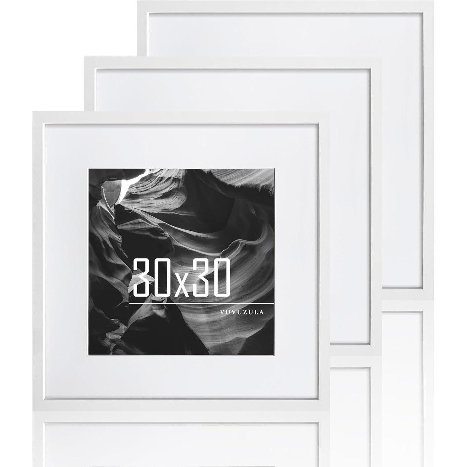 LuxusKollektion Bilderrahmen-Set Bilderrahmen 30x30cm Weiß Holz 3er Set Fotorahmen MDF Rahmen