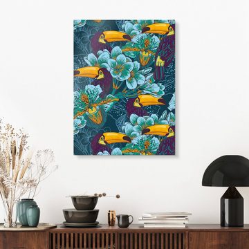 Posterlounge Acrylglasbild Editors Choice, Tropische Blumen mit Tukan, Orientalisches Flair Digitale Kunst
