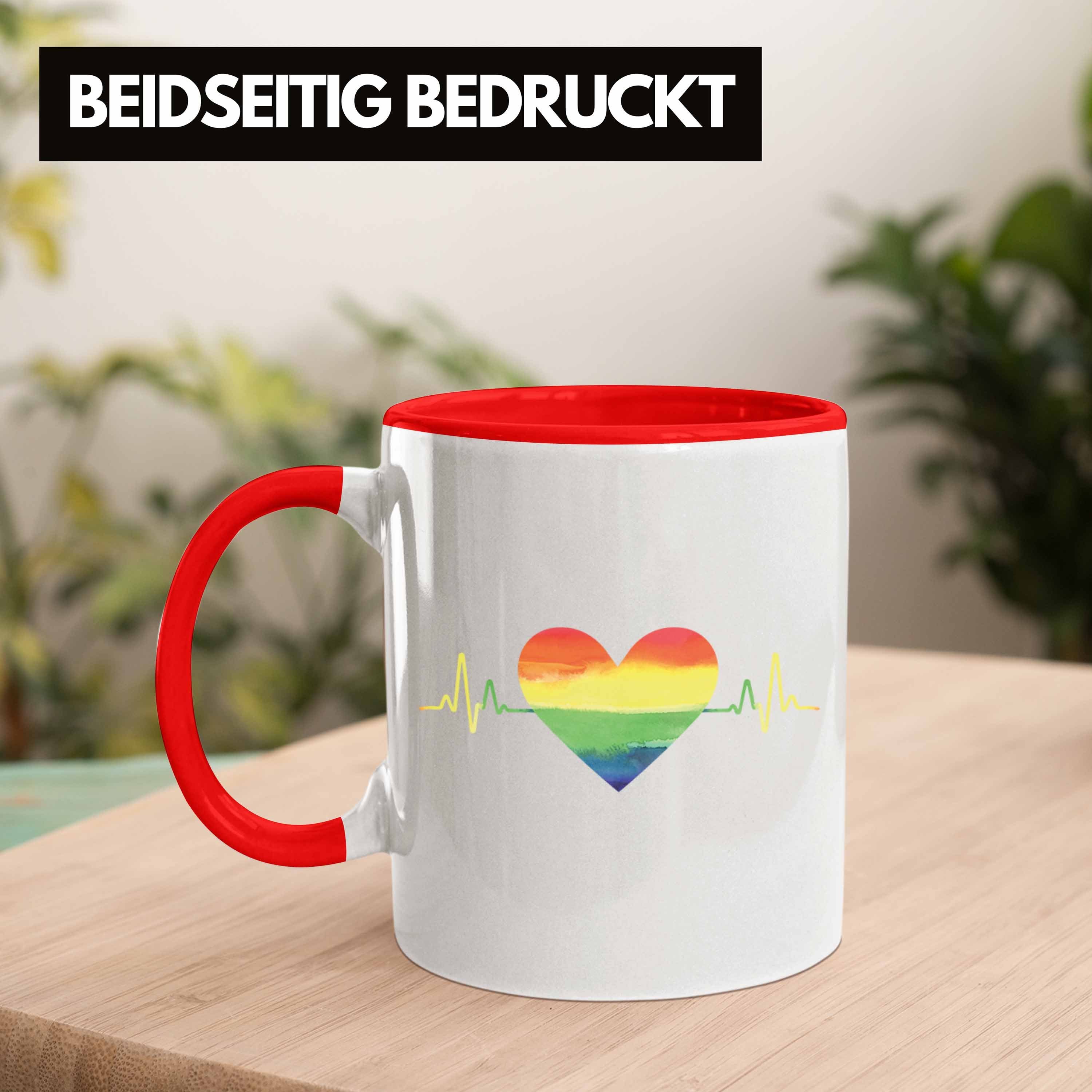 - Rot Trendation Regenbogen Herzschlag LGBT Schwule Lesben Grafik Tasse Geschenk Trendation Transgender Tasse Pride