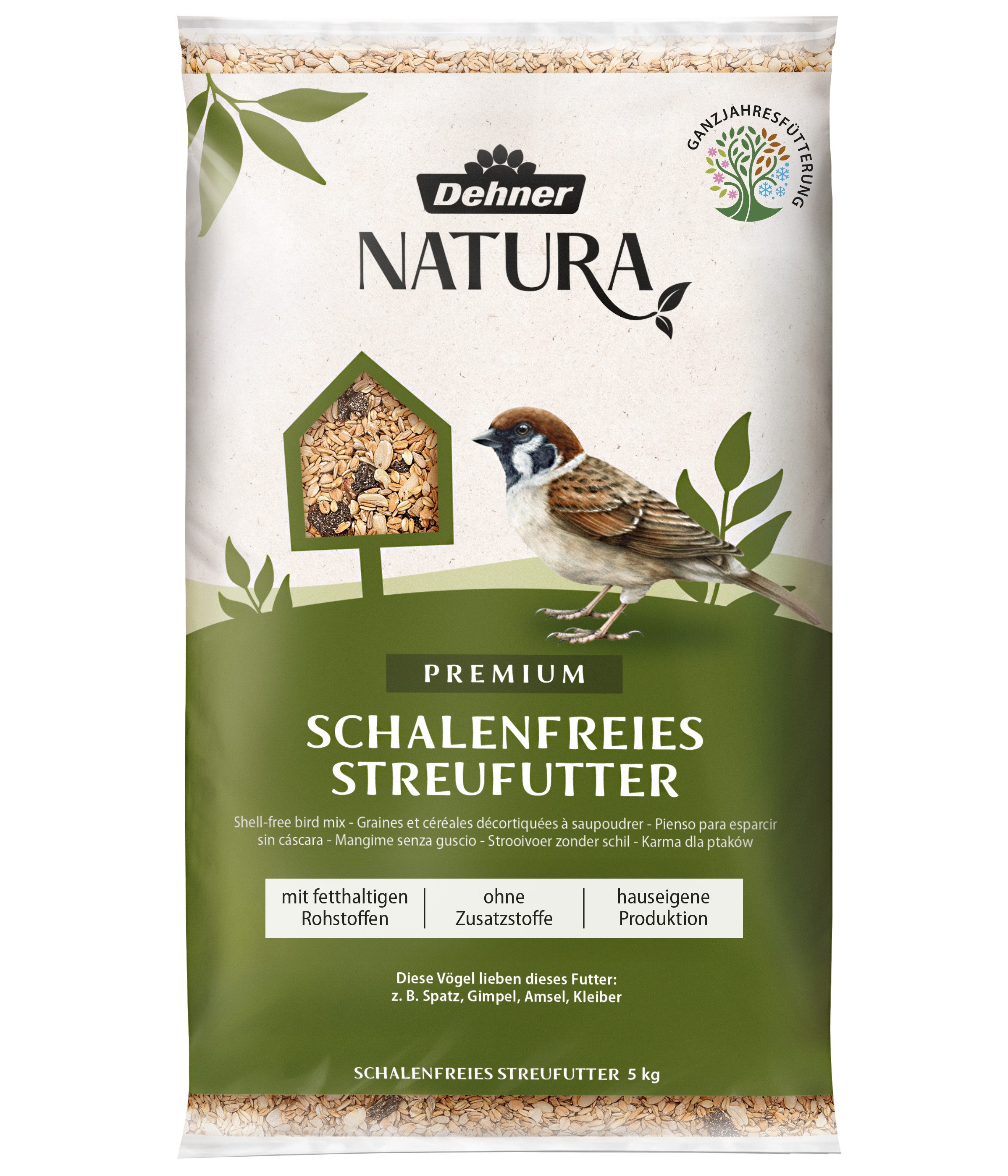 Dehner Natura Premium Wildvogel Streufutter, schalenfrei, Hauptfutter für: Gartenvögel, Wildvogel, für verschiedenen Vogelarten wie Amsel, Spatz