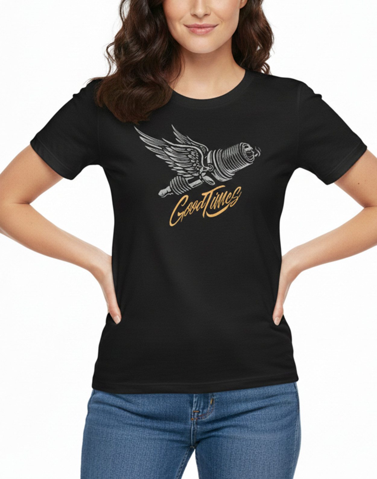 MAKAYA Print-Shirt Schwarz Damen Motorrad Bekleidung Biker Motiv Frauen Kurzarm Top