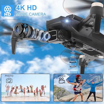 GuKKK mit 2 Kameras HD Faltbare FPV Drone Live Übertragung Kamera Elektrisch Drohne (4K, mit 2 Batterien,RC Drones WiFi FPV Übertragung Quadcopter für Anfänger)