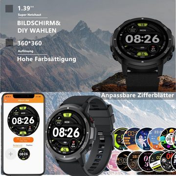 Carneedi Smartwatch (1,39 Zoll, Android iOS), Herren telefonfunktion sportuhr uhren sportmodi aktivitätstracker